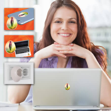 Das Single-Paket harmonei® als Elektrosmog-Schutz für zu Hause, Handy, Laptop, PC und WLAN-Router.