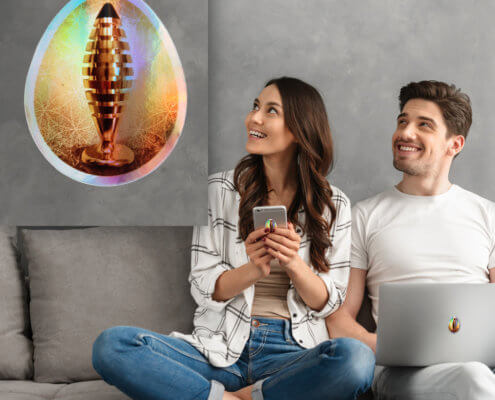 Schutz vor elektromagnetischen Strahlen mit dem Tower-Sticker harmonei®. J